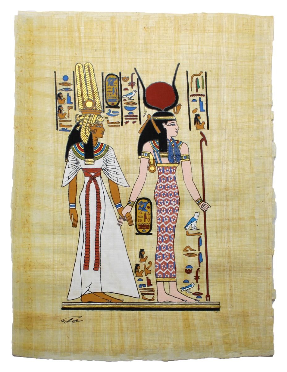 Papyrus Gross-Formate - Isis mit Nefertari bemalt