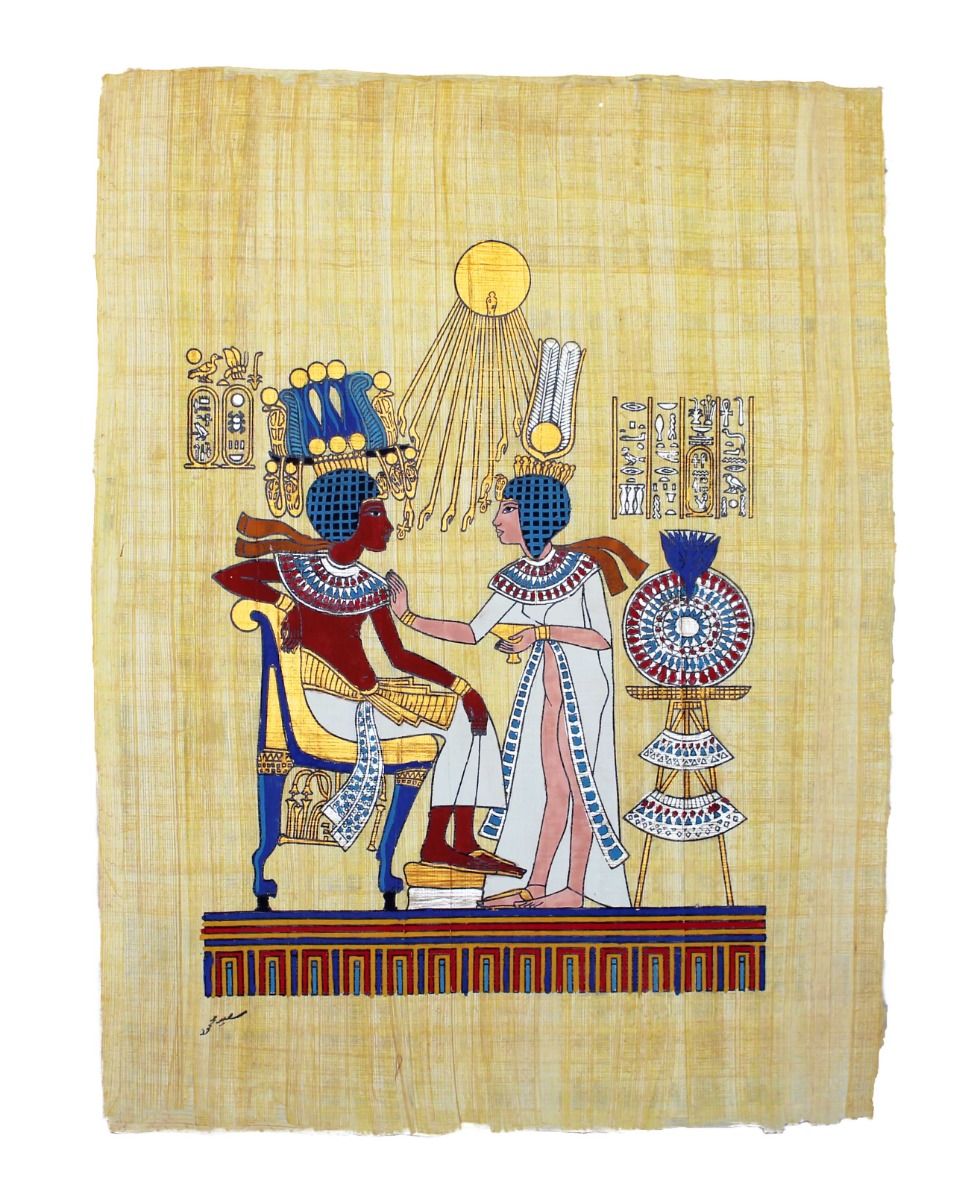 Papyrus Gross-Formate - Der goldene Thron des Tut-Anch-Amun bemalt
