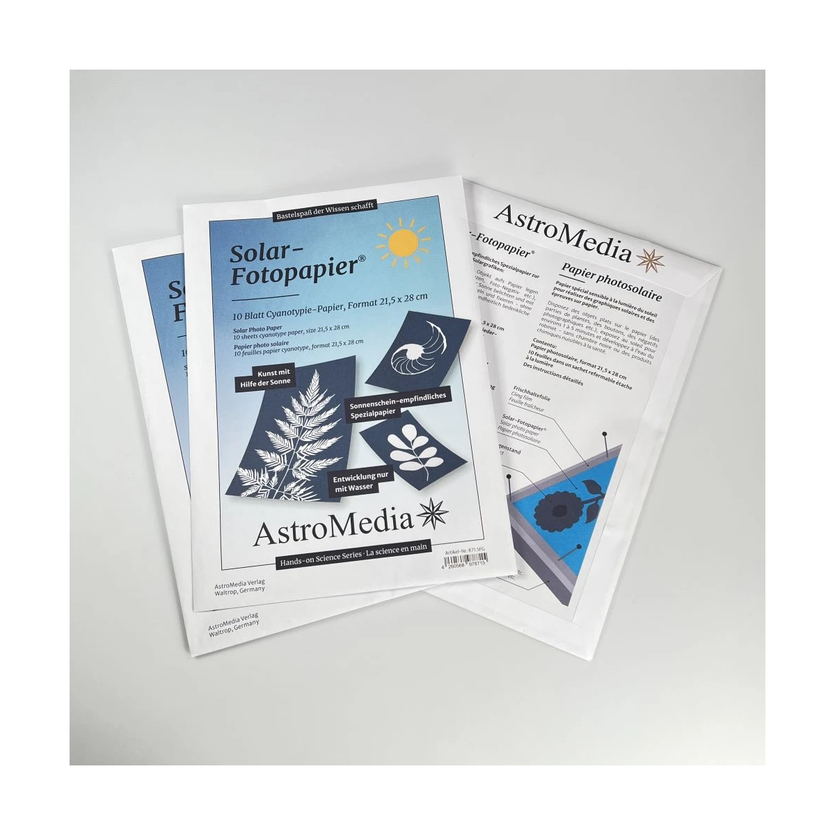 Le papier photo solaire  Papier cyanotype (21,5 x 28 cm), 10 feuilles - AstroMedia